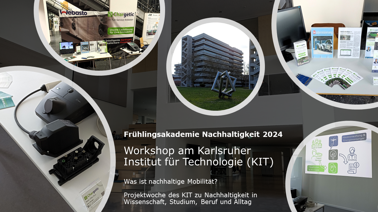 Bildercollage der Frühlingsakademie Nachhaltigkeit 2024 am KIT mit Workshops von Chargetic