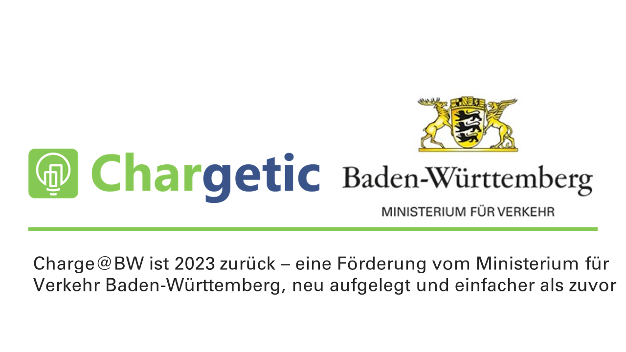 Symbolbild Logo von Chargetic und Wappen des Ministerium für Verkehr Baden-Württemberg